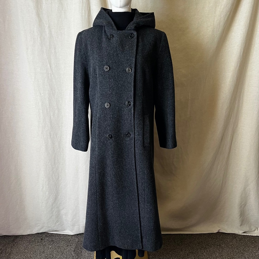 Vintage Jason Kole Gray Wool Hooded Double Breasted Maxi Coat 12P